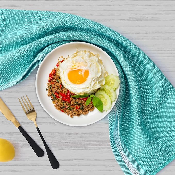 Homaxy Premium Kitchen Towels(18”x 28”, 6 Pack), Large Cotton Kitchen Hand Towels, Flat and Terry Dish Towels, 380 GSM Highly Absorbent Tea Towel Set with Hanging Loop, Teal