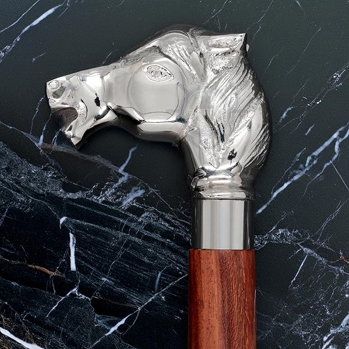 Deluxe Walking Sticks | Rosewood Crafted Cane with Solid Brass Chrome Decorative Bars | Nagina International