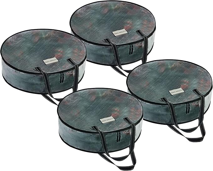 VENO 4 Pack Front Door Wreath Storage Container For Summer - 36 Inch Clear Wreath Bag, Christmas Garland Decoration Organizers with Zipper and Durable Handles (Clear, 36"-4 Pack)