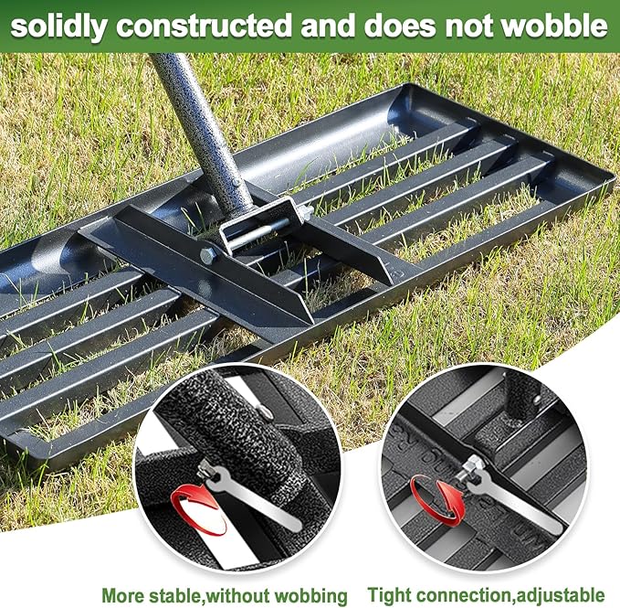 Lawn Leveling Rake, 30 Inch Heavy Duty Lawn Leveler with Adjustable Handle, Yard Soil Grass Dirt Leveling Rake Ground Level Tool (5FT)