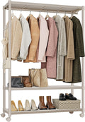 IZEUK Heavy Duty Rolling Garment Rack Wire Clothes Rack for Hanging Clothes (Gold, 3 Tier with 1 Rod, 17.7" D x 45.3" W x 70.3" H)