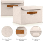 ZICOTO Decorative Linen Storage Boxes with Lids - Large Set of 2 Organizer Bins for Your Home Decor - The Perfect Container to Safely Store Photos, Documents and Memory Box Keepsakes in Style