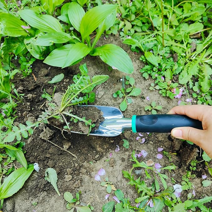 Gardening Tool Set Including Hand Trowel, Transplant Trowel, Cultivator Hand Rake, Pruning Shears and Weeder, Non-Slip Rubber Grip (5 pcs Green)
