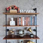 7 Tier Industrial Ladder Shelf Bookcase, Wall Mounted Rustic Bookshelf for Living Room Decor and Storage (Walnut Color, 7 Tier - 10" D x 36" W x 95.5" H)