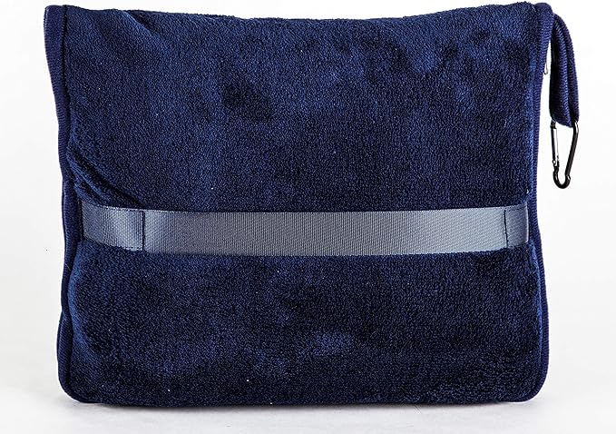 BlueHills Premium Soft Travel Blanket Pillow Airplane Blanket Packed in Soft Bag Pillowcase with Hand Luggage Belt Compact Pack Large Long Flight Essentials Portable Navy Blue T002