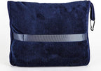 BlueHills Premium Soft Travel Blanket Pillow Airplane Blanket Packed in Soft Bag Pillowcase with Hand Luggage Belt Compact Pack Large Long Flight Essentials Portable Navy Blue T002