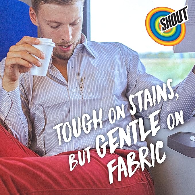 Shout Wipes Stain Remover for Clothes Laundry, Instant Stain Remover and Individually Wrapped, Travel Essentials, Works on Everyday Stains, 12 Wipes per Carton (1 Carton)