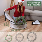 VENO 2 Pack Front Door Wreath Storage Container For Summer - 24 Inch Clear Wreath Bag, Christmas Garland Decoration Organizers with Zipper and Durable Handles (Clear, 24"-2 Pack)