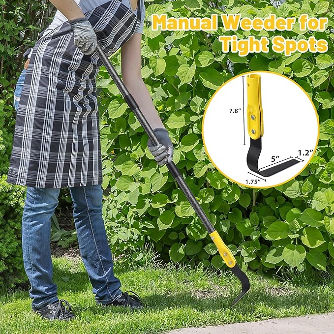 Garden Hoe Tool, 63 Inch L Shaped Hoe Garden Tools with Adjustable Long Handle for Weeding, Loosening Soil,Trenching, Heavy Duty Crack Crevice Weeding Hoe Hand Garden Tools for for Gardening Planting