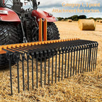 60" 3-Point Tractor Landscape Rake, Pine Straw & Yard Waste Cleaner, Cat 0/1 Hitch Compatible, Powder Coated Steel Blades, Orange