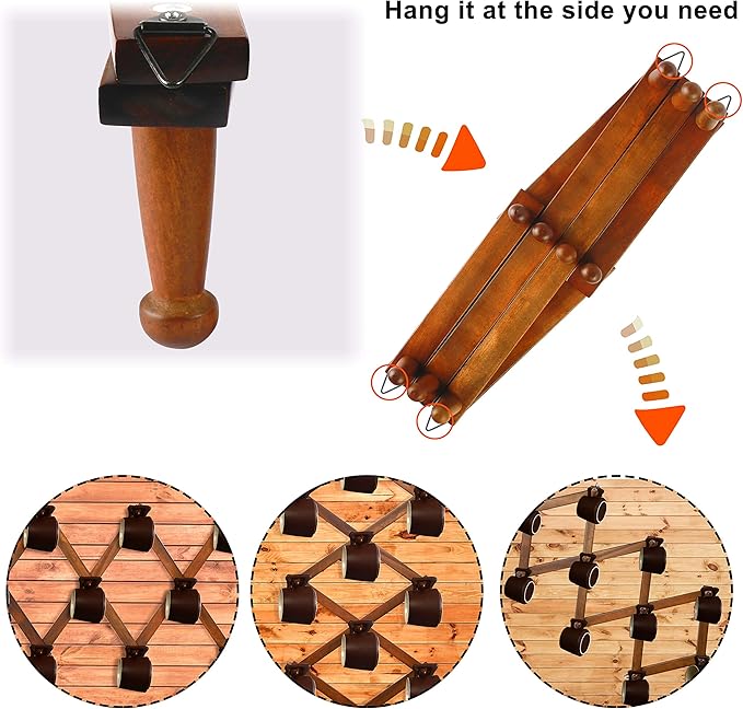 Dseap Accordian Wall Hanger: 16” High Wooden Wall Expandable Coat Rack, Hat Rack Holder, Accordion Hook for Baseball Caps, Coats, Mugs, 10 Peg Hooks, Brown