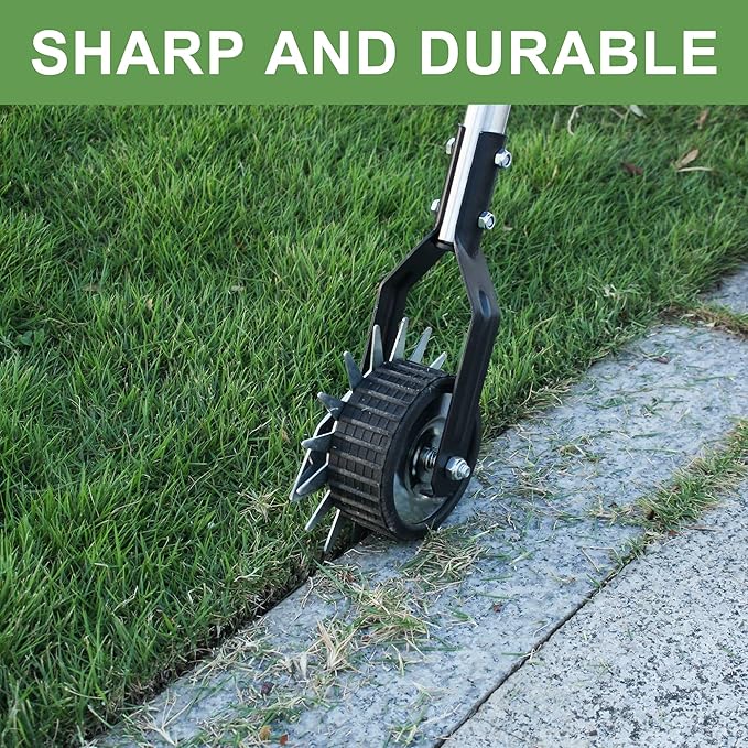 Wheel Rotary Edger Lawn Tool, Grass Edge Trimmer, Sidewalk Manual Lawn Edger, Strong 3 Sections Stainless Steel Handle with Cushion Grip, 58.3-Inch