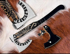 SHINY CRAFTS Viking Axe - 27" Helm of Awe Carved Axe with Engraving, Medieval Tomahawk, Genuine Leather Sheath (SCA-11)