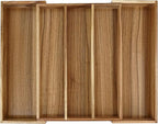 Luxury Acacia Silverware Organizer -Kitchen Drawer Organizer - Utensil Holder and Cutlery Organizer with Grooved Drawer Dividers for Flatware and Kitchen Utensils (5 Slot)