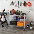 Finnhomy 3-Tier Commercial Grade Rolling Cart, Heavy Duty Utility Cart with Wheels and Handles, Metal Kitchen Carts on Wheels with 600 lbs Capacity, Shelf Size 24" D x 40" W, NSF