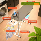 Xabitat Full Size Ironing Board 57" X 15" with Wall Mount Hanger, Full Metal Construction Iron Board, Built in Iron Caddy, Heat & Scorch Resistant Fabric, Cord Holder, Anti-Skid Feet, Heavy Duty