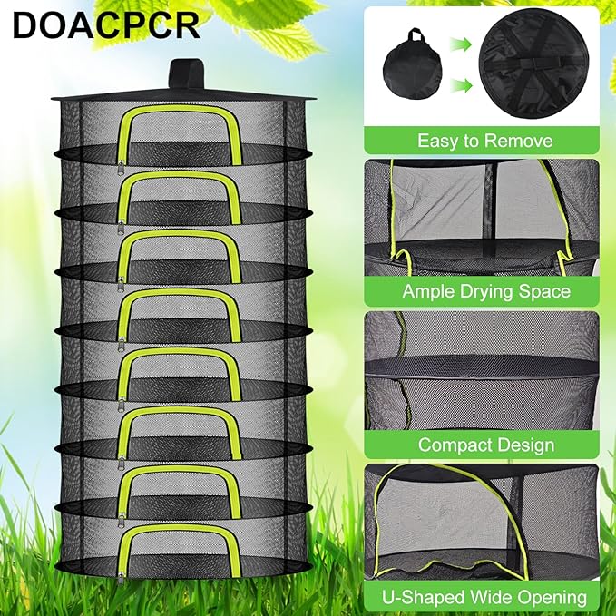 8 Layer Herb Drying Rack, Herb Drying Rack Hanging Mesh, Foldable Grass Drying Rack With U-Shaped Zipper, Garden Scissors, Hooks, For Drying Herbs Plants, Flowers, Fruits, Food(8 Layers-23.62'')