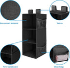 MAX Houser 3-Shelf Hanging Closet Organizer, Hanging Sweater Organizer, Foldable Hanging Shelves for Closet with 2 Velcro, Black