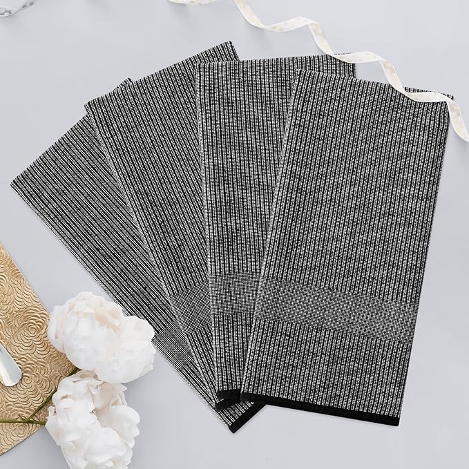 Homaxy Premium Kitchen Towels(18”x 28”, 6 Pack), Large Cotton Kitchen Hand Towels, Flat and Terry Dish Towels, 380 GSM Highly Absorbent Tea Towel Set with Hanging Loop, Black