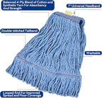 Matthew Cleaning Heavy Duty Mop Head Commercial Replacement for General and Floor Cleaning , Wet Industrial Blue Cotton Looped End String Head Refill (Pack of 12) Blue