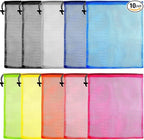 KUUQA 10 Pcs Mesh Drawstring Bag, Laundry Bag, Mesh Stuff Sack, Golf Ball Bag, Nylon Mesh Bag for Storage, Travel and Sports (Colorful, 13"x15.5")