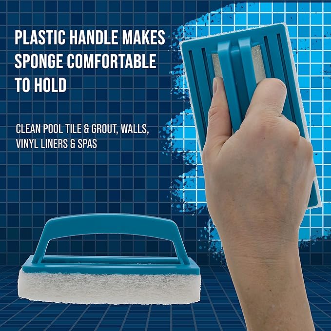 U.S. Pool Supply Hand-Held Pool Scrub Brush, 2 Pack - Scrubbing Scouring Sponge Pad - Clean Pool Tile & Grout, Walls, Vinyl Liners, Spas - Surface Cleaning Scrubber, Kitchen, Bathroom Tub, Shower Tile