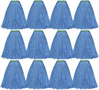 Matthew Cleaning 24oz 12Pack Cotton Mop Head Replacement,Looped-Open String Heavy Duty String Mop Refills, Universal Headband Blend,Floor Cleaning for Home, Industrial and Commercial Use(Blue)