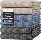 Homaxy Premium Kitchen Towels(18”x 28”, 6 Pack), Large Cotton Kitchen Hand Towels, Flat and Terry Dish Towels, 380 GSM Highly Absorbent Tea Towel Set with Hanging Loop, Navy Blue/Khaki/Black
