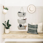OrganiHaus 3-Tier Hanging Organizer, Gray Cotton Rope Baskets for Wall or Door – Boho Nursery & Home Storage