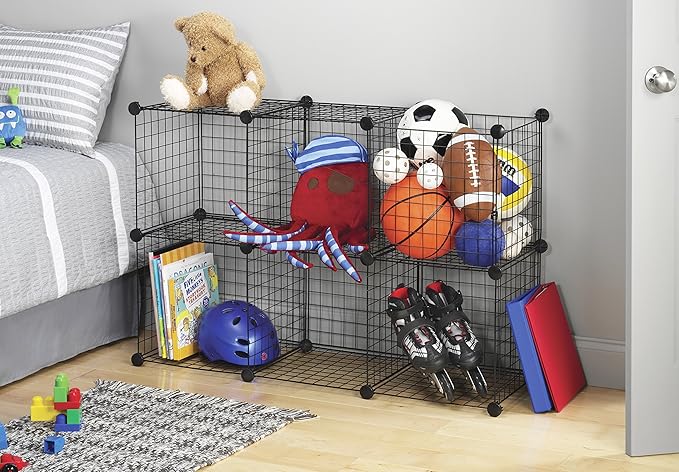 Whitmor Storage Cubes - Stackable Interlocking Wire Shelves - 14.25"D x 14.5"W x 14.5"H - Black (Set of 6)