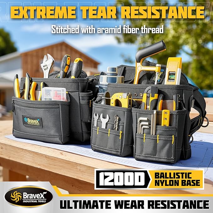 Tool Belt Suspenders, Professional Tool Belt Organizer With Suspenders and 20 Pockets, Heavy Duty Carpenter Suspension Rig For Framers Carpenter Electrician 1200D Ballistic Nylon