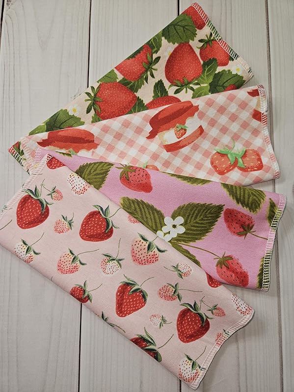 Paperless Towels, 12-12" X 10" Washable Paper Towels, Reusable Paper Towels, 100% Cotton (Strawberry Variety)