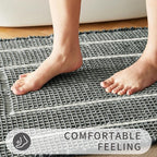 Woven Bath Mat, Upgraded Self Drying Non Slip Mat, Washable for Floor, Ultra Soft, Bluish Grey & Yellow, 19"*48" Waffle Weave
