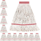Matthew Cleaning Pack of 12 Heavy Duty Commercial White Mop Head Replacement for General and Floor Cleaning,Wet Industrial Blend Cotton Looped End String Head Refill