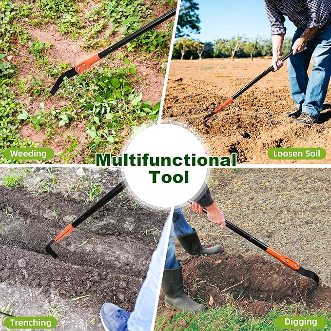 Pragmatist L Shaped Garden Hoe Tool, 70.9Inch Heavy Duty Manual Crevice Weeding Hoe - Weeder & Cultivator Hoe Garden Tool with Adjustable Long Handle for Digging, Trenching, Weeding, Loosening Soil