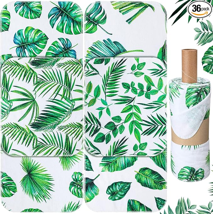 36 Count Reusable Cleaning Cloths Washable Cotton Kitchen Towels for Home(Leaves Style,Green)