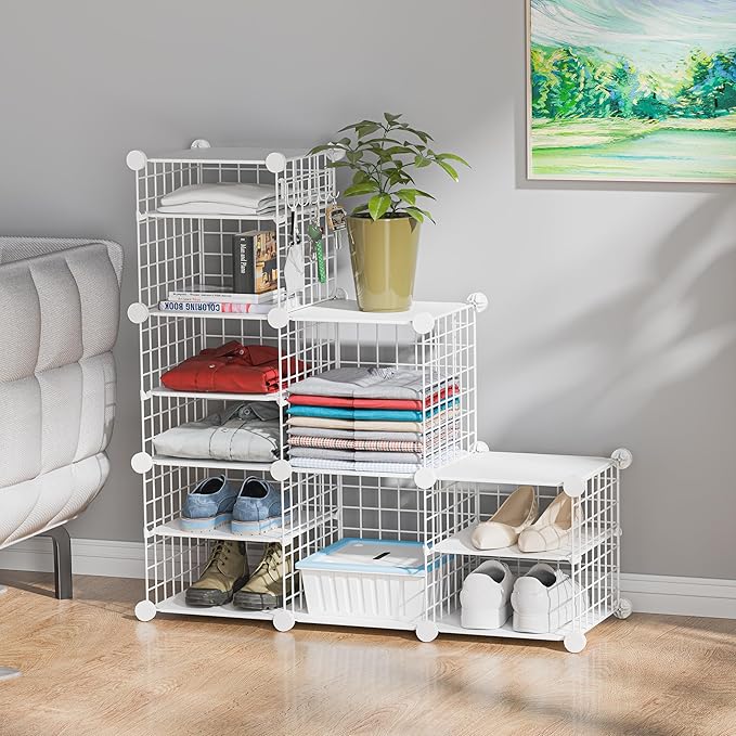 Wire Cube Storage Organizer, 6 Cubes Converted into 7 Cubes, Sturdy Metal Grids Storage Shelf Closet Shelving Units and Storage, Shelves for Bedroom LIvingroom Office