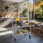 Finnhomy 3 Tier Heavy Duty Commercial Grade Utility Cart, Wire Rolling Cart with Handle Bar, Steel Service Cart with Wheels, Utility Shelf Plant Display Shelf Food Storage Trolley, NSF Listed