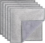 2 in 1 Stainless Steel Scrubber & Microfiber Cleaning Cloth, 5 Pack Towel & Steel Scrub Cloth for Pans, Dishes, Countertops, Reusable Non-Scratch Cleaning Pad for Kitchen Sink