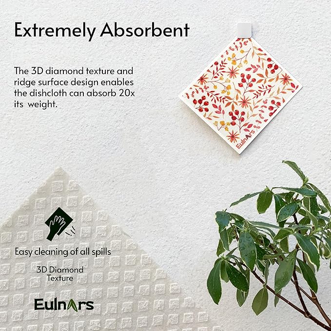 Swedish Dishcloths for Kitchen, 8 Pack Watercolor Reusable Paper Towels with Clips, Non-Scratch Swedish Kitchen Towels, Super Absorbent Cellulose Sponge Cloths, Dishwasher Safe, No Odor