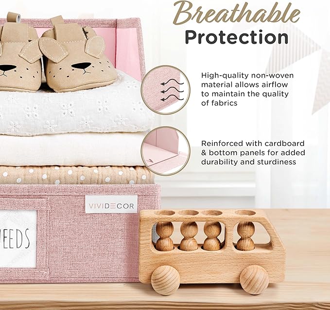 Closet Bins for Organization – 12x12x10 Foldable Boxes for Clothes, Fabric Trapezoid Storage Bins, Storage Baskets, Decorative Storage Baskets, Sweaters, Baby Clothes, Nursery– Pink, 3 Pack