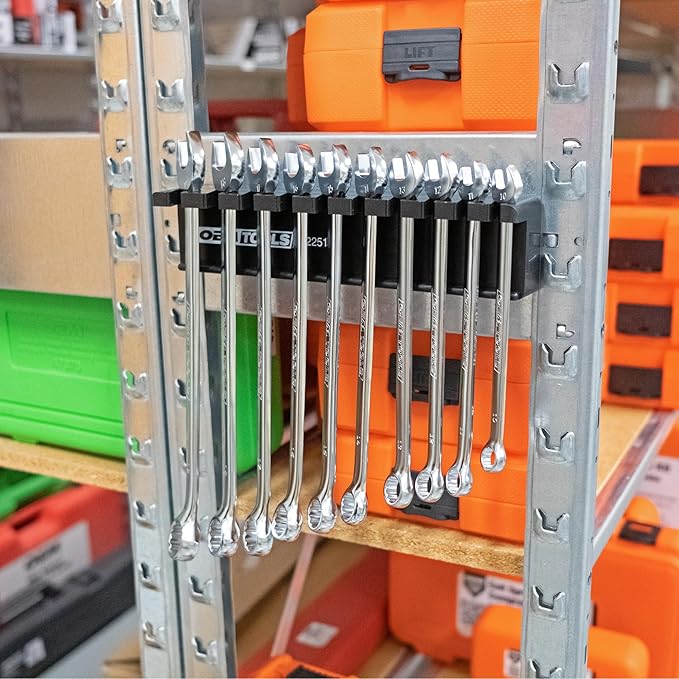 OEMTOOLS 22513 Magnetic Wrench Holder and Tool Organizer, Magnet Holds Up To 10 Wrenches To Most Metal Surfaces, SAE and Metric, 9.25 Inch Magnetic Tool Holder For Shop Or Garage, Black