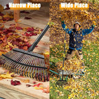 79" Leaf Rake- 25 Metal Tines 18" Wide Adjustable Long Handle Metal Leaf Rake for Lawns Heavy Duty for Yard Lawn Shrub Garden Beds