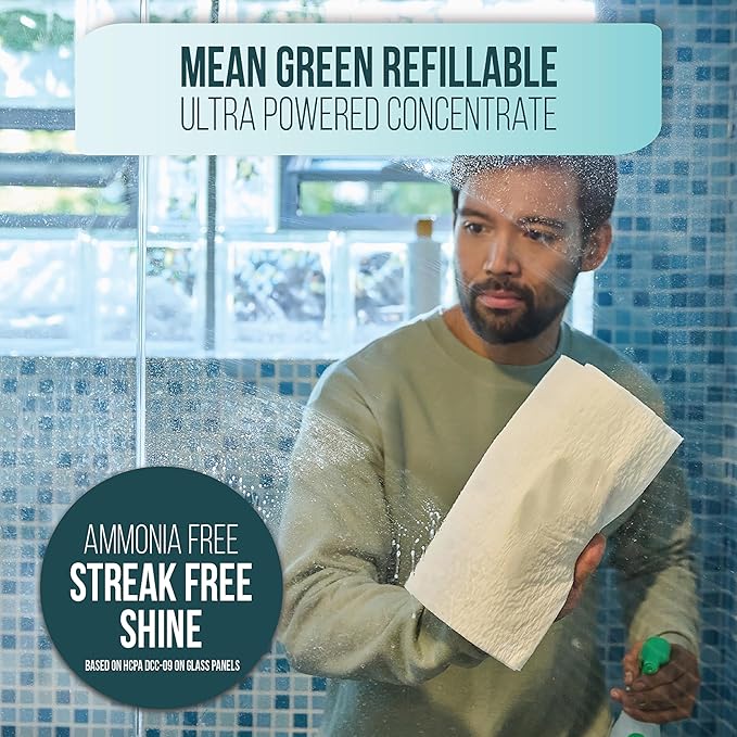 Mean Green Refillable Ultra Powered CONCENTRATE Glass Cleaner, Fresh, 14.3 Ounce, 6 Pack