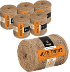 Jute Twine - 3 Ply Brown Roll 150 Feet Natural Jute String for Crafts, Packaging, Wrapping, Decorative Rope Cord for Hanging Ornaments (6 Packs)