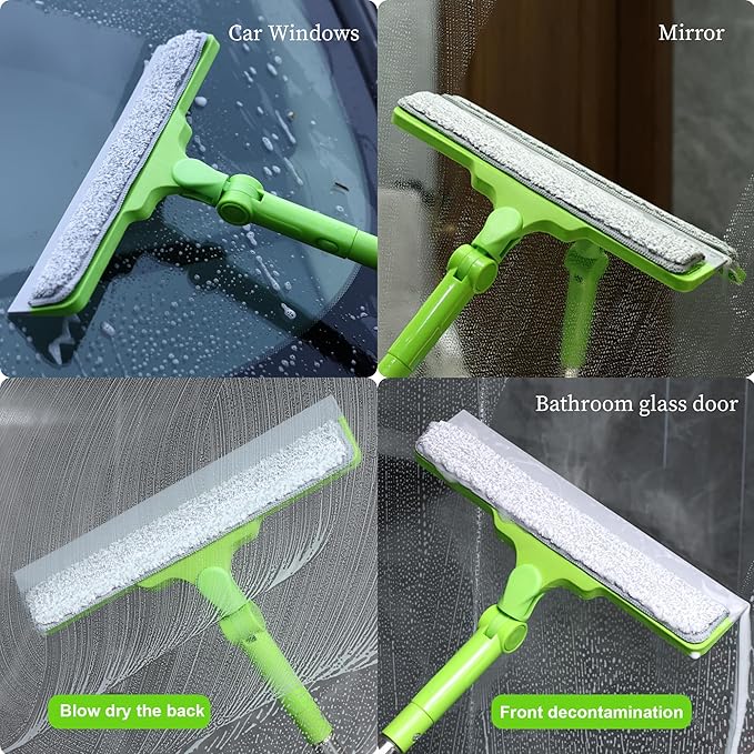All-Purpose Shower Squeegee for Glass Doors, Bathroom Cleaner Tool for Household Home Window Mirror, Cleaning Tile Wall,Car,Windshield Squeegee with 12" Blade and 15" Long Handle