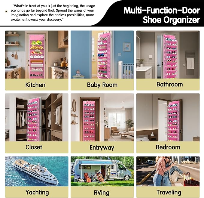 10 Tier Hanging Shoe Rack - Heavy Duty Behind The Door Hanging Shoe Rack, Sturdy Oxford Cloth, 20+ Pairs Over The Door Shoe Cabinet for Boots and Sneakers - Save 50% Closet Space! (Pink)