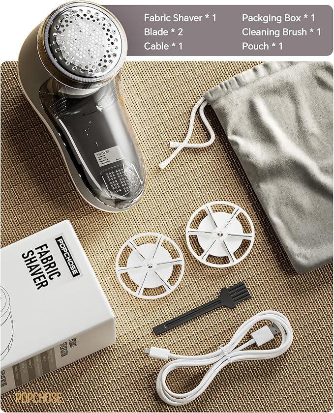 POPCHOSE Fabric Shaver, Lint Remover for Clothes, Electric Lint Shaver with 6-leaf Blades, Sweater Shavers to Remove Pilling for Clothing, Couch, Furniture, Fuzz, Lint Ball, Pillings, USB Rechargeable