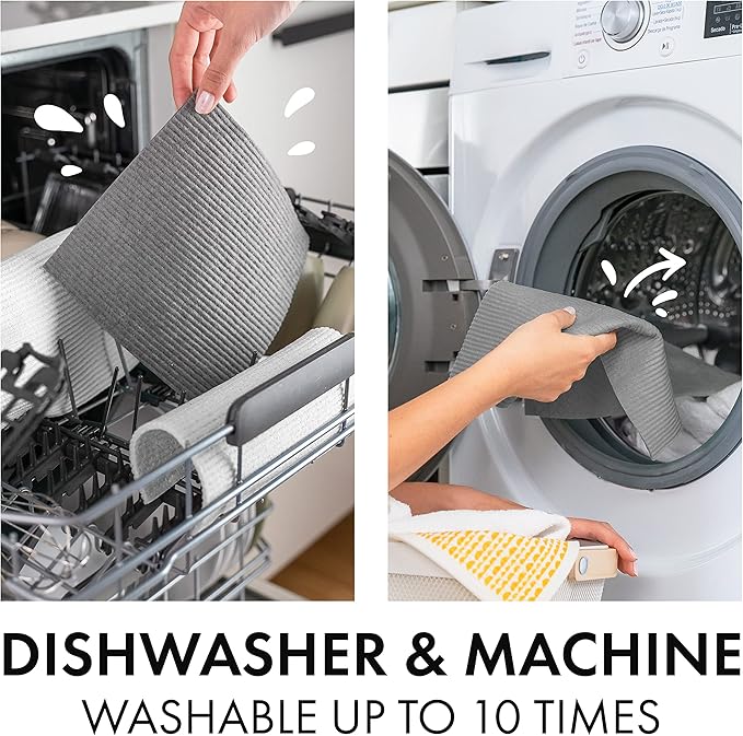 SUPERSCANDI 10 Pack Swedish Dishcloths for Kitchen - 100% Biodegradable & Compostable Reusable Paper Towels Washable, Food-Safe & Without Plastic - Dish Rags Suitable for Any Surface, Grey