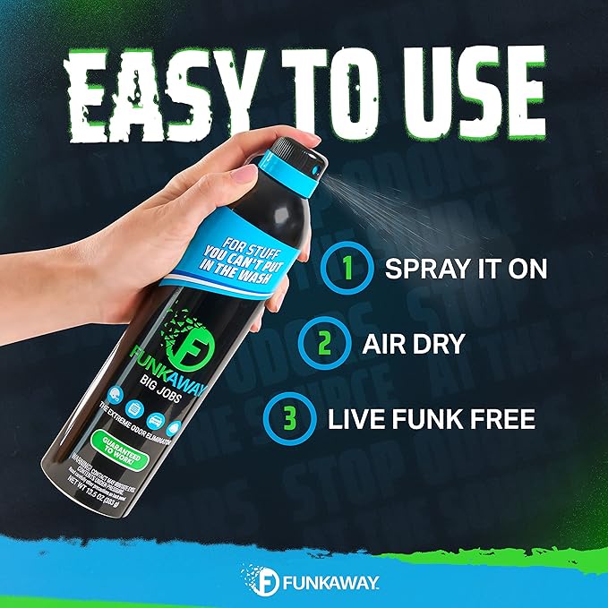 FunkAway Big Jobs Aerosol Spray, Extreme Odor Eliminator, Fresh Scent, White, 2 Pack of 13.5 oz. Sprays for Shoes, Pets, Large Non-Washables